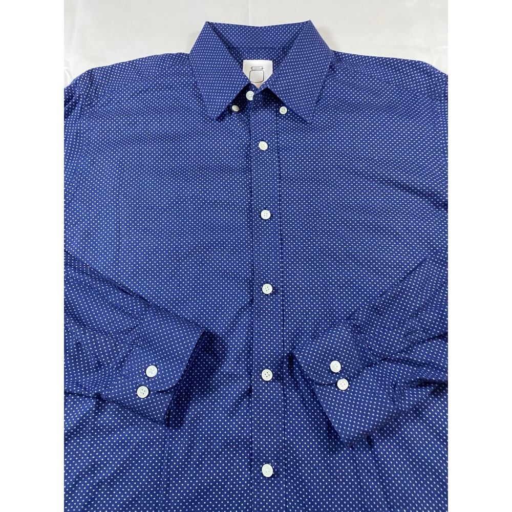 OMJ Ole Mason Jr Mens Blue White Polka Dot 100% Cotton Button Up Shirt Large L